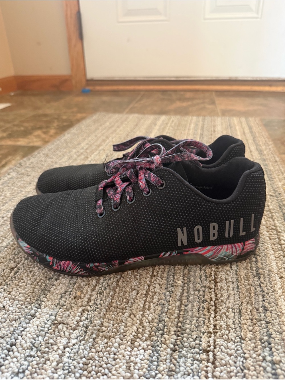 NOBULL Unisex Black Sneakers with Pink & Teal Floral Trim